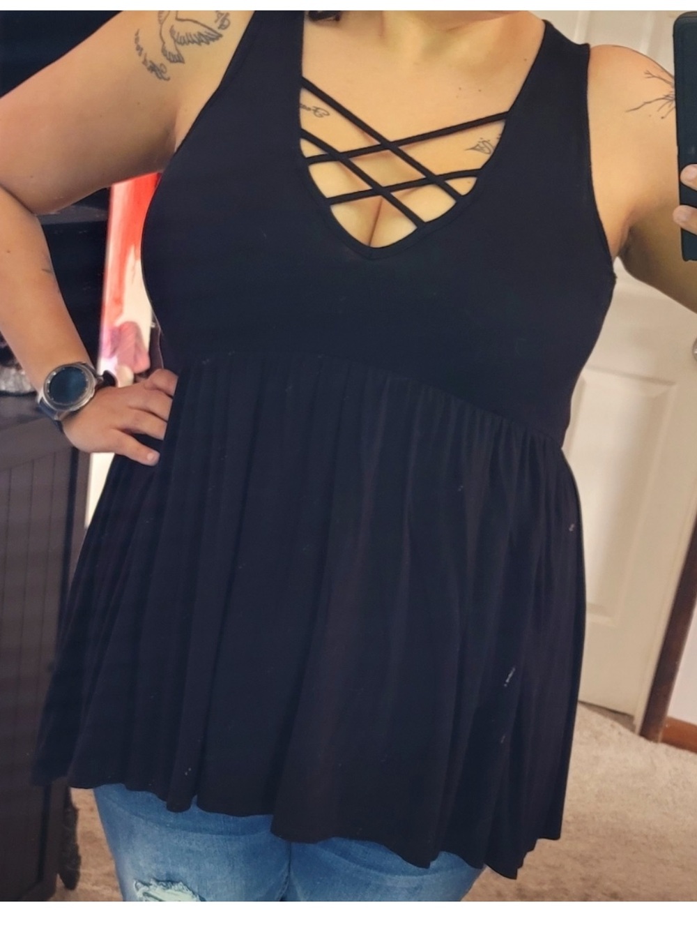 Torrid Babydoll Tank V-neck Criss Cross Sz 2X
Black - Picture 9 of 9